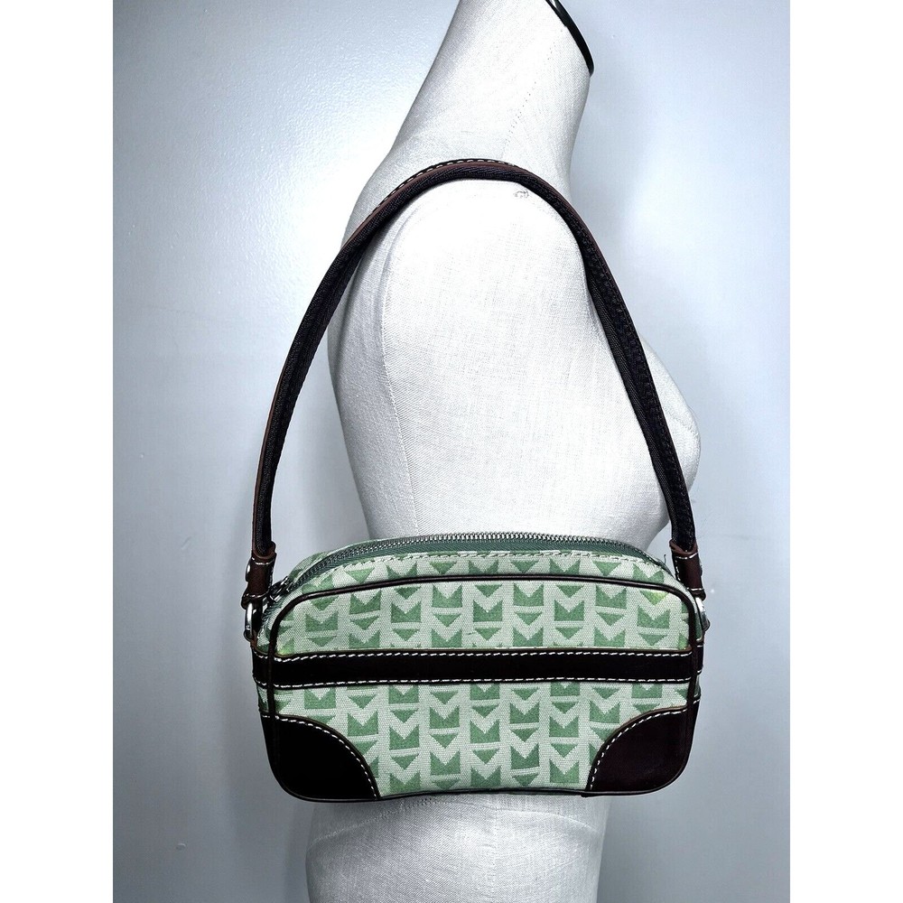 Vintage MICHAEL KORS Green Brown Canvas Leather Purse Bag Y2K